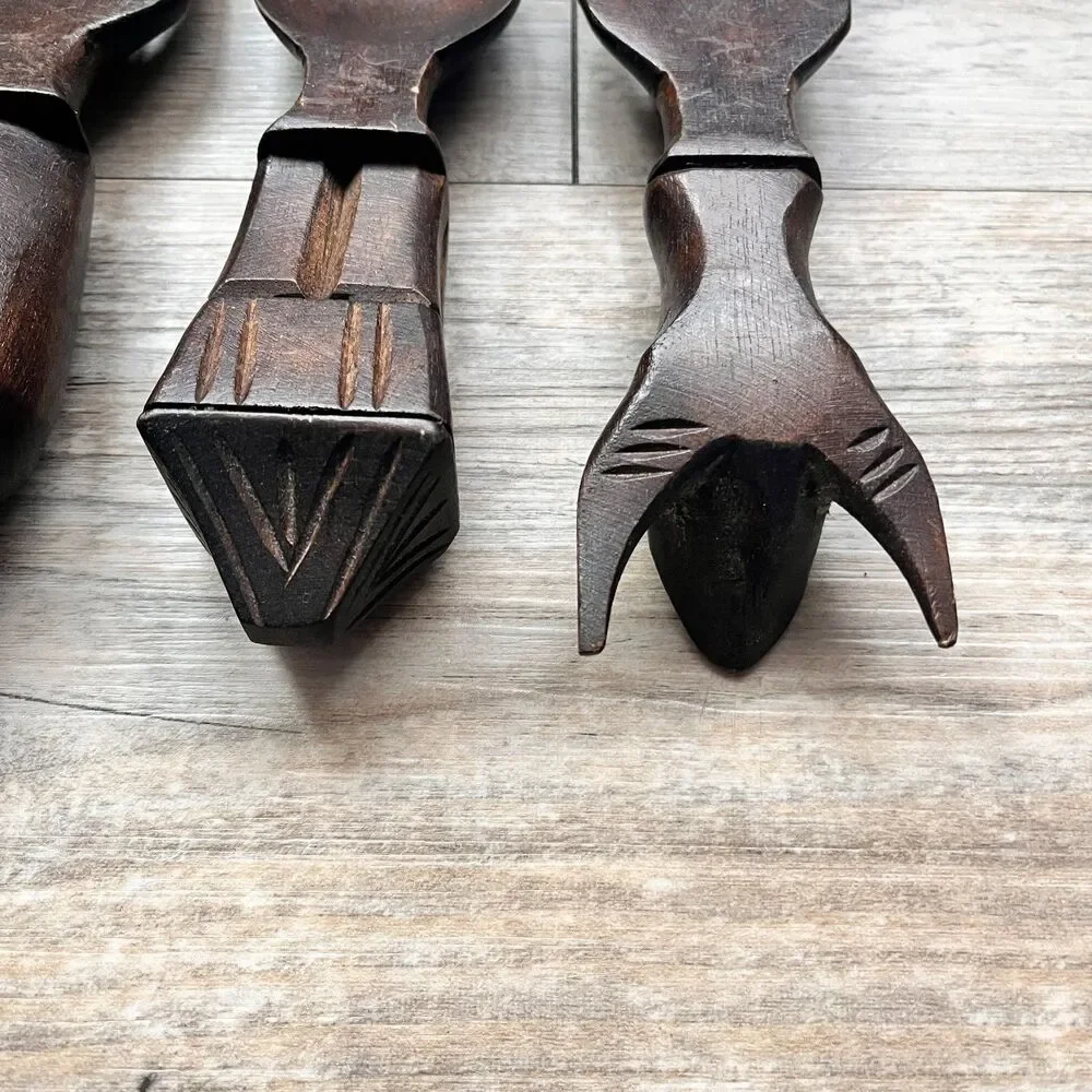 Vintage Western Carved Wooden Salad Servers Spoon Fork Rustic Cowboy Utensils